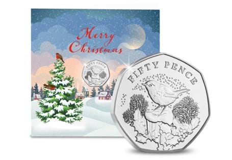 This new 'Traditional Christmas' 2022 Robin 50p coin is encapsulated within a Christmas the card to protect its BU quality. The inside is left blank for your personal message.