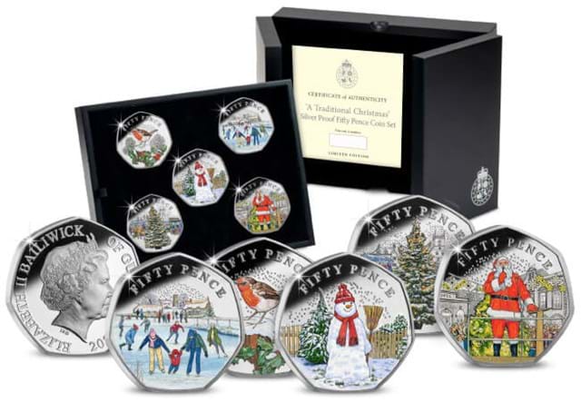 Silver Glitter Colour Christmas 50P Set With Packaging And Obverse