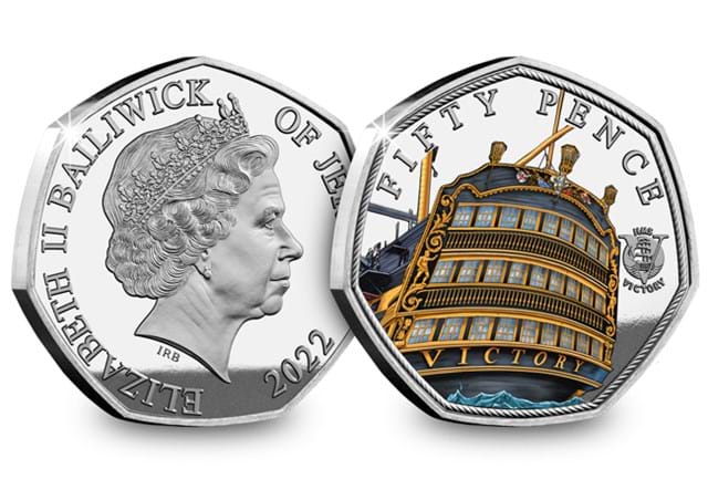 2022 Jersey HMS VICTORY SILVER With Colour 50Ps OBV REV Stern