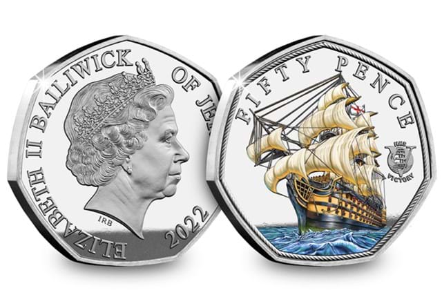 2022 Jersey HMS VICTORY SILVER With Colour 50Ps OBV REV Victory