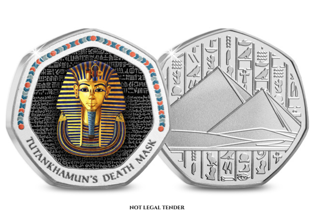 Tutankhamun Death Mask Base Metal Commemorative Obverse Reverse with disclaimer text
