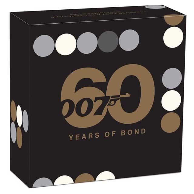 James Bond 60Th Anniversary 1Oz Silver Proof Rectangular Coin Packaging