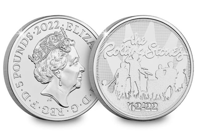The Rolling Stones BU 5 Pound Coin Obverse Reverse