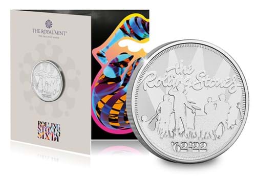 The Rolling Stones BU 5 Pound Coin Reverse With Packaging