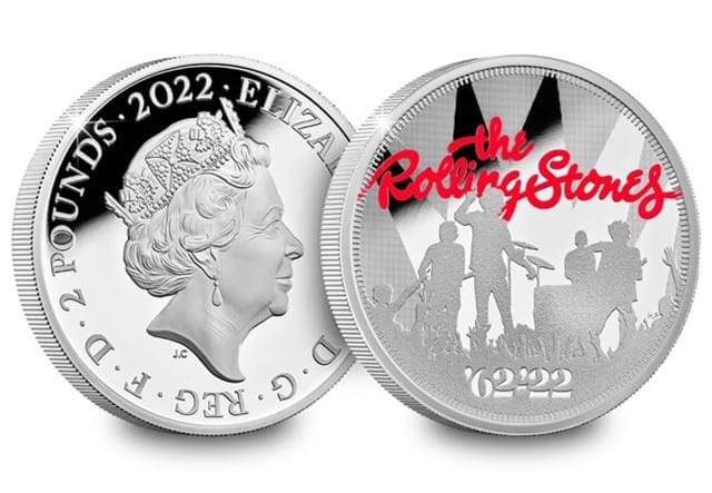 The Rolling Stones Silver 5 Pound Coin Obverse Reverse