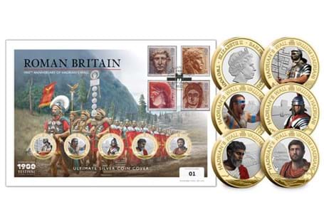 Issued to mark the anniversary of Hadrian's Wall, this cover features five Silver proof £2 coins and the GB 1993 Roman Britain Stamps, postmarked with the final day of the Vindolanda excavations.