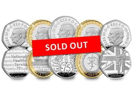 This 2023 Annual Coin Set was issued by the Royal Mint and consists of five commemorative coins issued for 2023. This is the first annual coin set to feature King Charles III on the obverse.