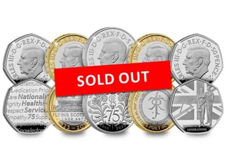 This 2023 Annual Coin Set was issued by the Royal Mint and consists of five commemorative coins issued for 2023. This is the first annual coin set to feature King Charles III on the obverse.