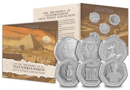 Issued by the IOM to mark the 100 anniversary of the Discovery of the Tomb of Tutankhamun. Each of the 50p coin design features an artefact found within the tomb. Comes in a presentation pack