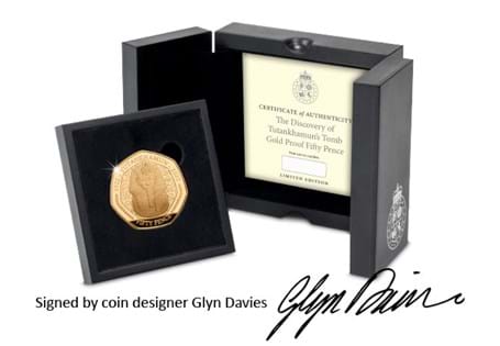 This IOM 50p has been issued to mark 100 years since the opening of the Tomb of Tutankhamun. It has been struck from 22ct Gold to a proof finish. EL: 50