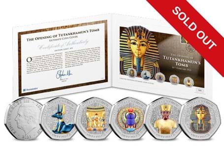 This cover features all 5 of the Tutankhamun BU 50ps with colour print with a 1st class GB stamp and Tutankhamun label. It is postmarked with the anniversary of the opening of the Tomb of Tutankhamun.