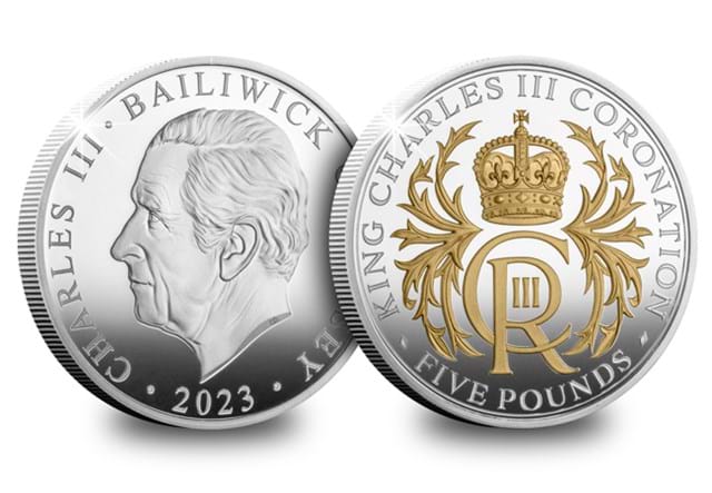 King Charles III Coronation Silver Jersey £5 Coin Obverse Reverse