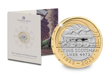 This Brilliant Uncirculated £2 coin has been released by The Royal Mint to commemorate the centenary of Flying Scotsman: the world's most famous locomotive