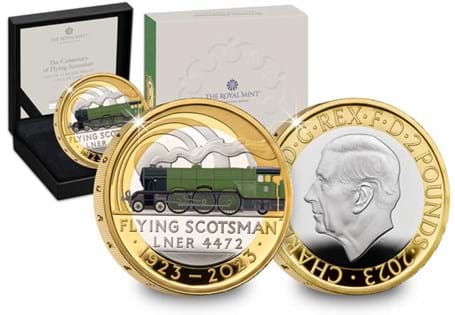 This product has been issued by The Royal Mint to commemorate the centenary of the Flying Scotsman. Struck from .925 Silver with the outer edge plated in fine gold. EL: 4,472