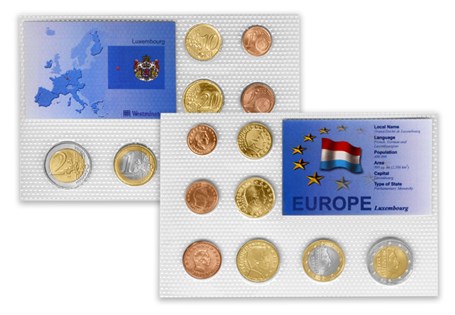 This Luxembourg coin pack features 8 Luxembourg currency coins, from the 1 cent to the 2 euro coins. All coins come presented in a pack with information about Luxembourg.