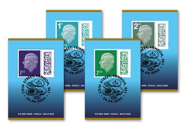 All 4 King Charles III Postage Stamp Postmarked Cards