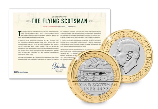 Flying Scotsman 2 Pound BU Coin Cover Back Obverse Reverse