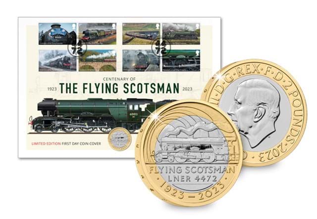 Flying Scotsman 2 Pound BU Coin Cover Front Obverse Reverse