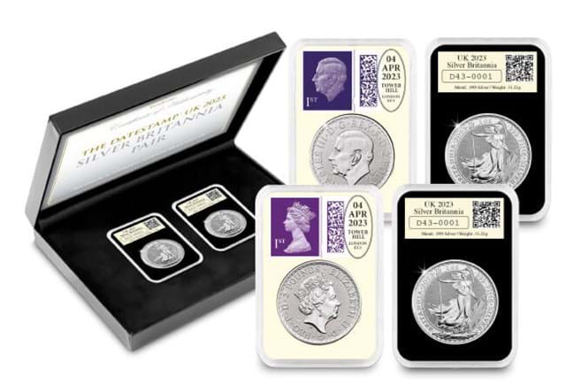 Datestamp Silver Britannia QEII And KCIII Pair Full Set