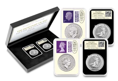 Datestamp Silver Britannia QEII And KCIII Pair Full Set