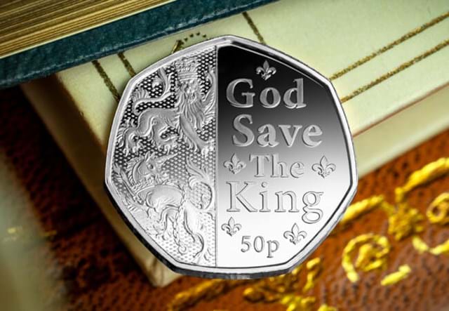 God Save The King Silver 50P Lying On Antique Desk