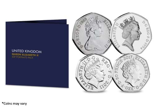 QEII 50P Portraits Collecting Pack With Coin Portraits