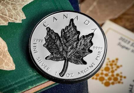This 2023 1oz Silver Proof coin from the Royal Canadian Mint showcases the famous Silver Maple Leaf with black rhodium plating and super incuse depth. LEP: 8,000