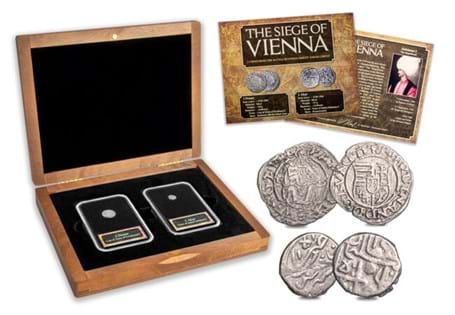 This collection contains two silver coins from the first Siege of Vienna. Both are close to 500 years old. Includes Hungarian silver Denar and a Ottoman Empire Akce.