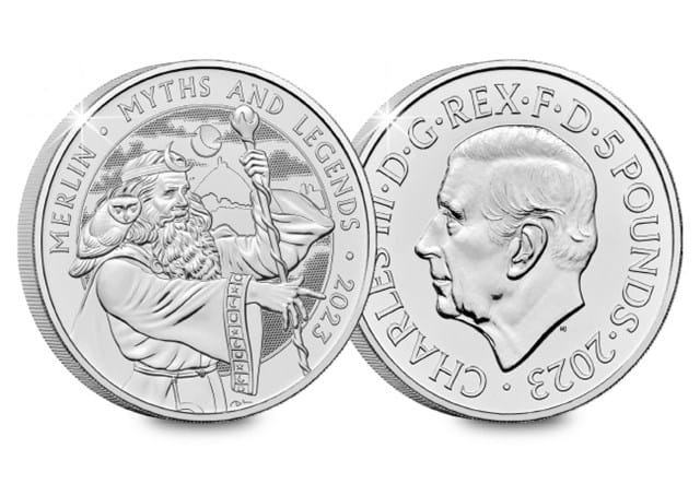 UK Myths And Legends Merlin BU £5 Coin Obverse Reverse