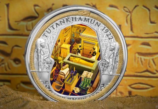 Tutankhamun Masterpiece With Hieroglyphs Behind