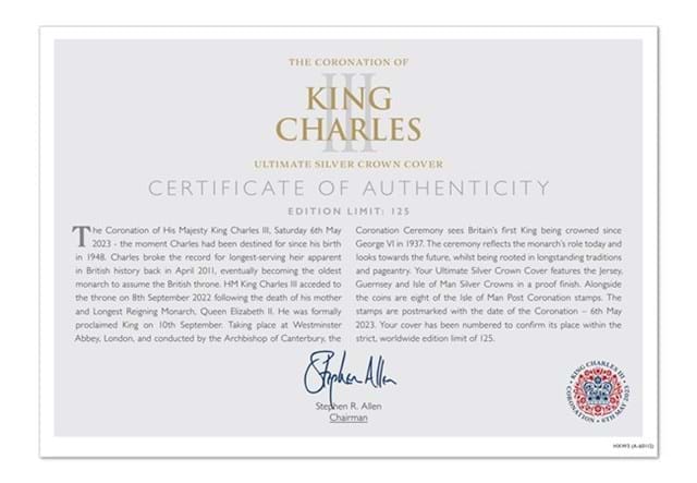 Isle Of Man King Charles III Stamp And Silver £5 Trio Cover Certificate