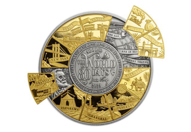 Around The World In 80 Days Silver Coin With Moving Pieces