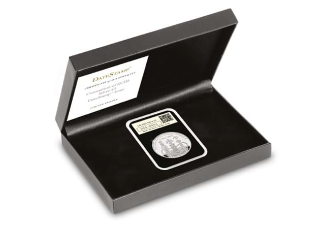 Coronation Of KCIII Silver £5 Datestamp In Display Box