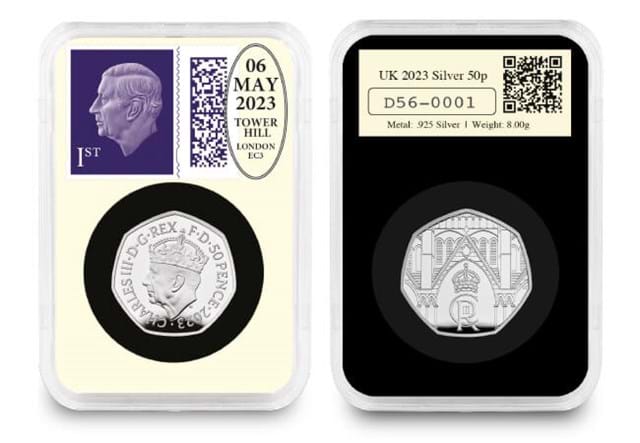 Coronation Of KCIII Silver 50P And £5 Pair Datestamp 50P In Capsule