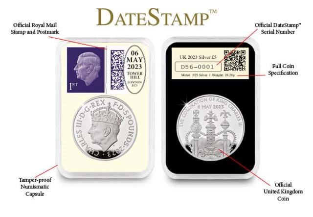 Coronation Of KCIII Silver 50P And £5 Pair Datestamp With Labels
