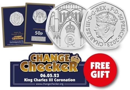 Own the UK King Charles III Coronation BU 50p in special edition gold framed Change Checker packaging. Comes with a FREE Change Checker Coronation Fridge Magnet.