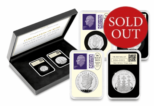 Coronation Of KCIII Silver 50P And £5 Pair Datestamp Full Set With Flash.Jpg