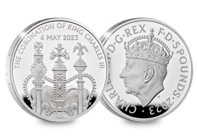 2023 KCIII Coronation Coin And Stamps Cover Silver £5 Obverse Reverse