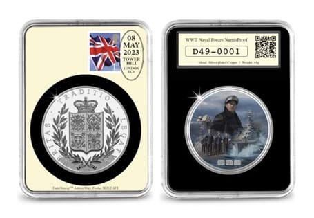 This Silver-plated NumisProof DateStamp marks the anniversary of the Battle of the Atlantic. It has been postmarked on the 8th May 2023 and comes in a medium box with a certificate of authenticity.