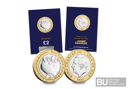 Isle of Man 2023 TT CERTIFIED Brilliant Uncirculated (CBU) £2 in Change Checker packaging - CBU logo