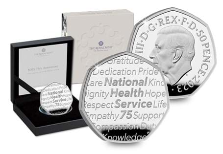 This 50p issued by The Royal Mint celebrates the 75th anniversary of the NHS and has been struck to .925 Silver with a Proof finish. It also has an edition limit of 3,500