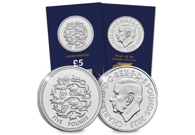 2023 UK Pride of England CERTIFIED BU £5 in Change Checker packaging with coin reverse and obverse up close