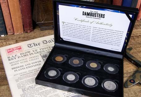 This set of UK 1943 Circulating Coins includes a Replica Newspaper from 18th May 1943 to mark the 80th anniversary of Dambusters. 