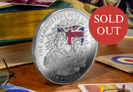 This £10 coin has been issued by Jersey to mark the 80th anniversary of the Dambusters raid. It has been struck from 5oz of .999 Silver with selective colour print to a proof finish. EL: 195