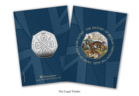 This commemorative features original artwork depicting the 1066 Battle of Hastings.