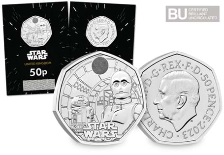 The Royal Mint have struck a UK 50p, featuring R2-D2™ and C-3PO™. It has been struck to a Brilliant Uncirculated quality and protectively encapsulated in official Change Checker packaging.