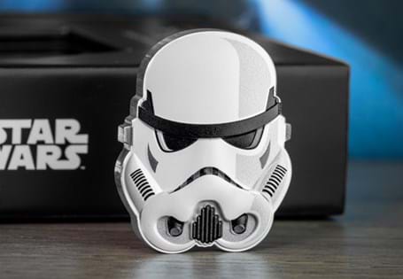 Struck from 1oz of .999 fine silver, this unique coin is shaped to replicate the 'face' of an Imperial Stormtrooper. Giving a 3D impression, following the shape of a helmet. 