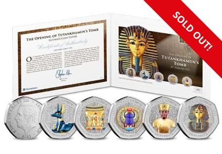 This cover features all 5 of the Tutankhamun BU 50ps with colour print with a 1st class GB stamp and Tutankhamun label. It is postmarked with the anniversary of the opening of the Tomb of Tutankhamun.