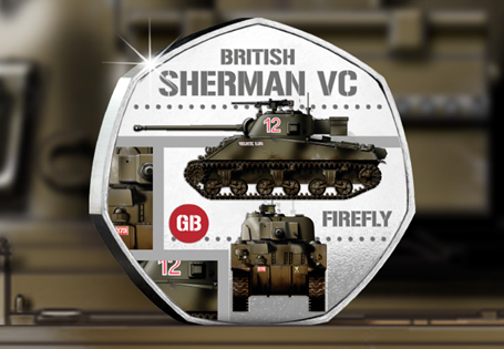 The Tanks of WWII Commemorative features original artwork depicting the GB Sherman Firefly.