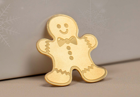 This new 1 Dollar Coin is uniquely shaped as an actual gingerbread man on a 13.92mm diameter gold coin! Struck from .999 gold, just 15,000 of these gingerbread man gold coins exist worldwide.
